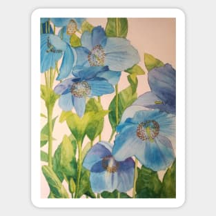 Blue poppies watercolour painting Sticker